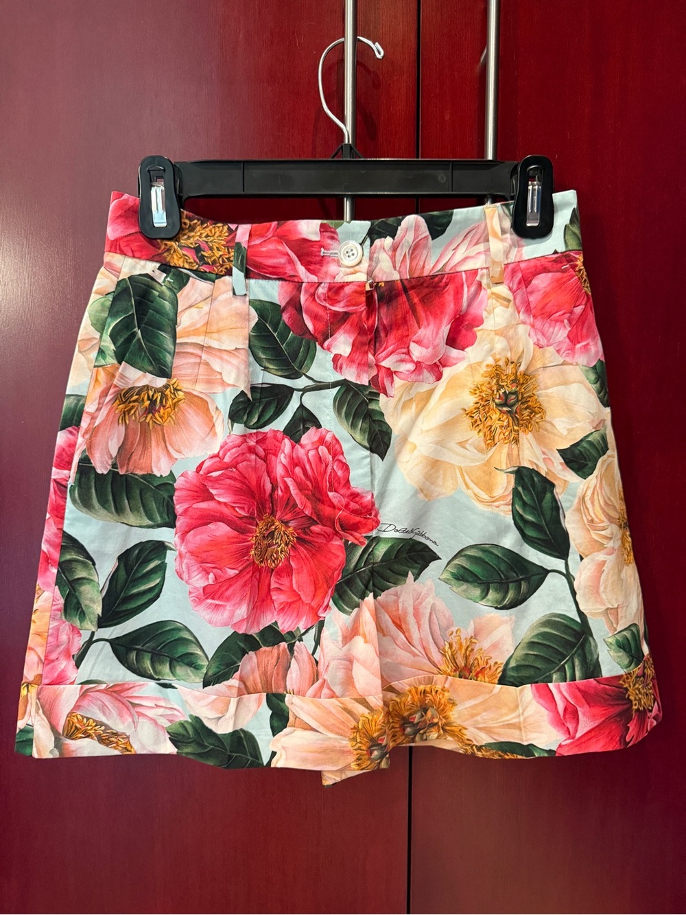 Dolce & Gabbana Floral High-Waist Shorts — Pink, Cream & Green